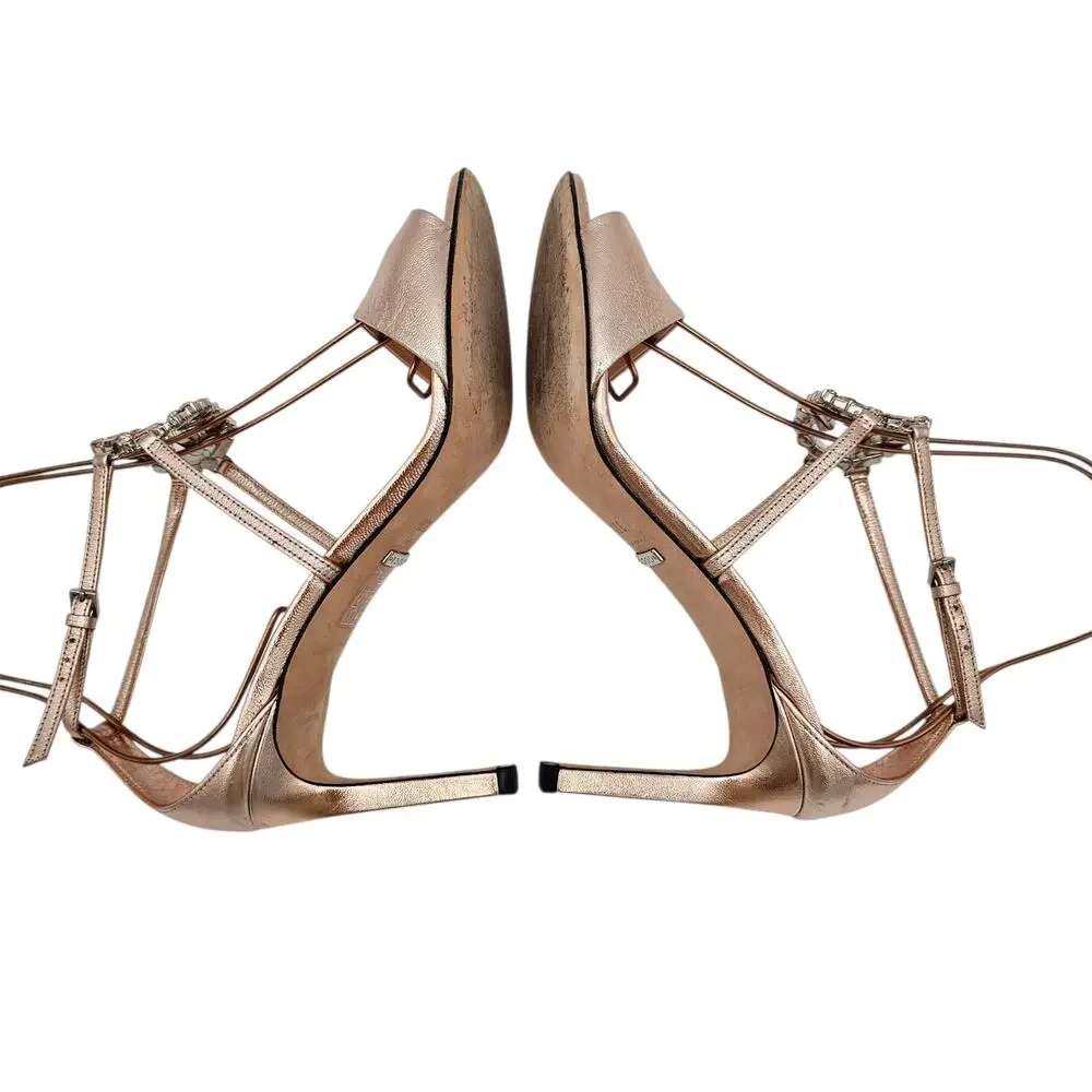 Gucci GG Crystal Stilleto High Heel Sandal Pink Rose Gold Size 38.5 US 8.5 - Picture 5 of 12